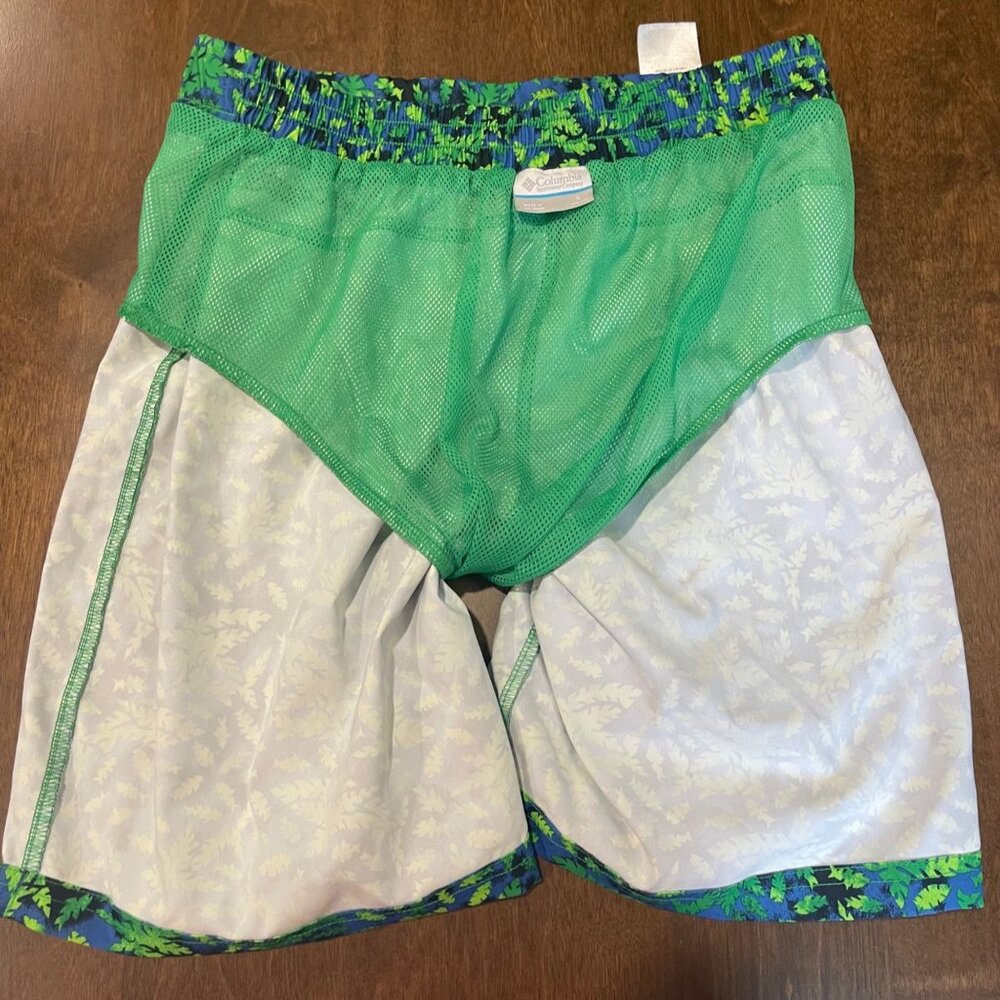 Columbia PFG Swim Trunks Boys Size Large 14/16 Blue Green Leaf Print Mesh Lined - Picture 8 of 11